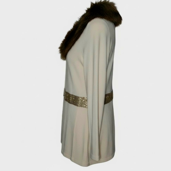 NWT Belldini Los Angeles Ivory Full Zip Cardigan Small Faux Fur Collar Y2K Glam - Picture 7 of 8